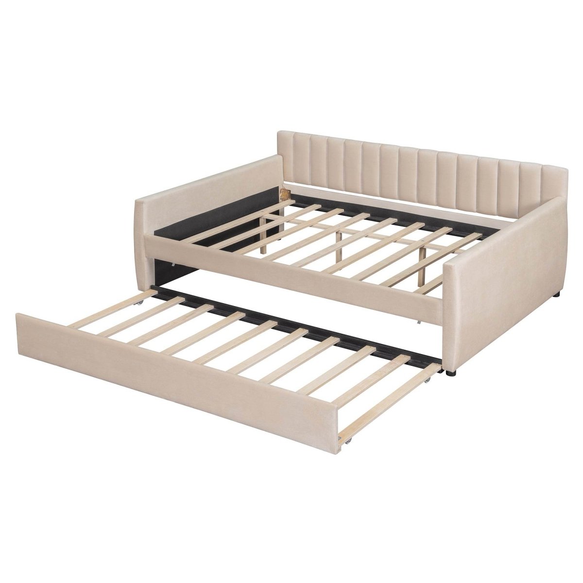 Full Upholstered Velvet Daybed With Pull-Out Trundle - Sleep Galleria