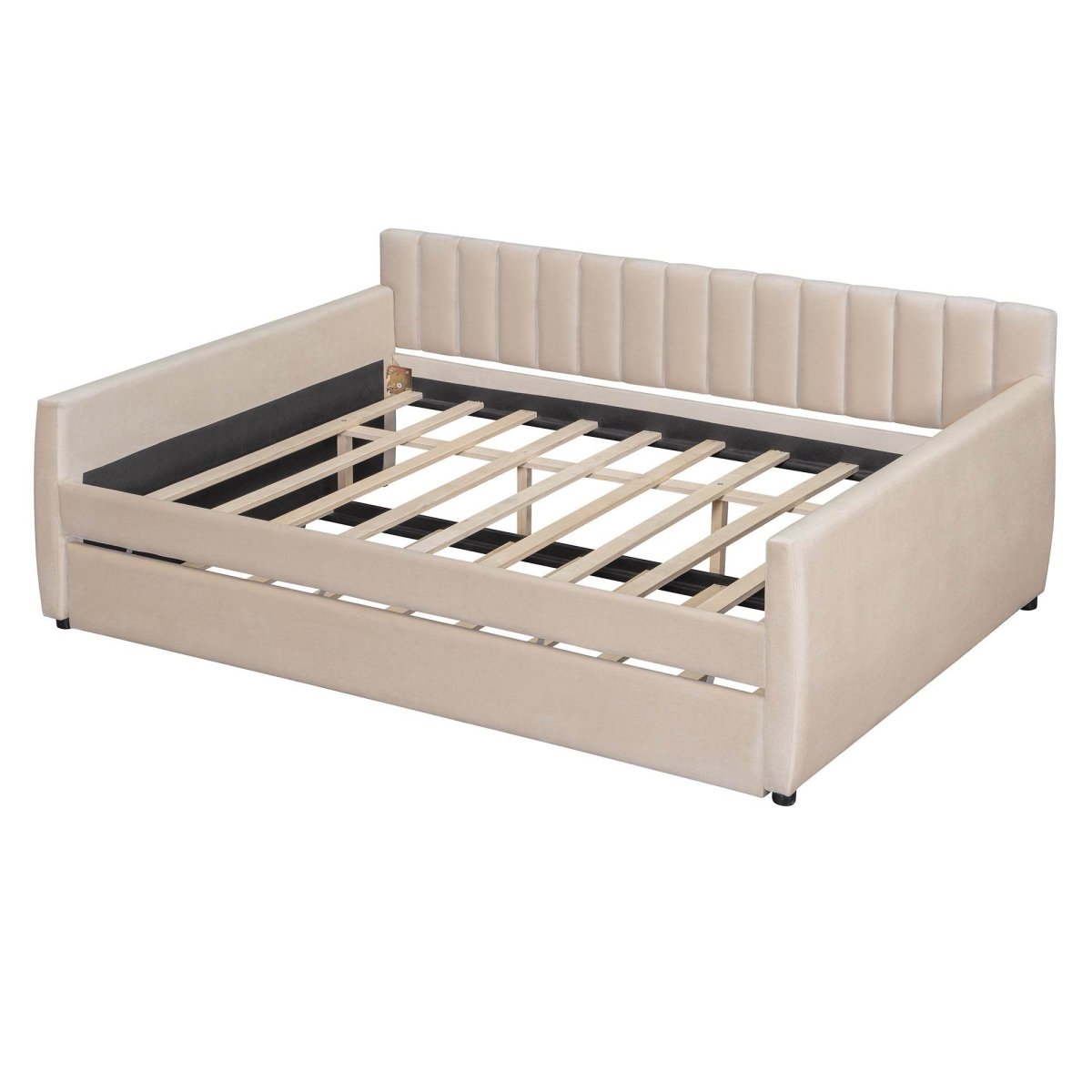 Full Upholstered Velvet Daybed With Pull-Out Trundle - Sleep Galleria