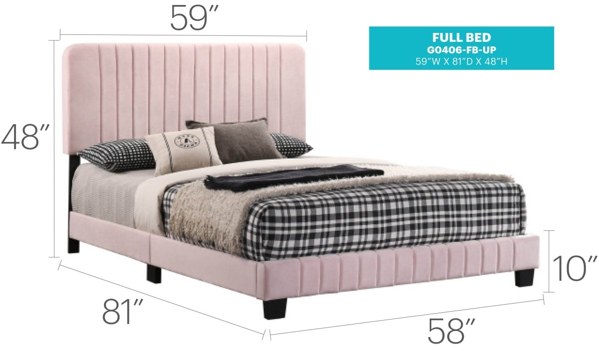 Full Velvet Foam Bed Frame With Modern Pink Finish - Restanew - Omega Lifestyles