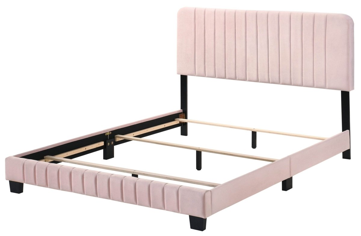 Full Velvet Foam Bed Frame With Modern Pink Finish - Restanew - Omega Lifestyles