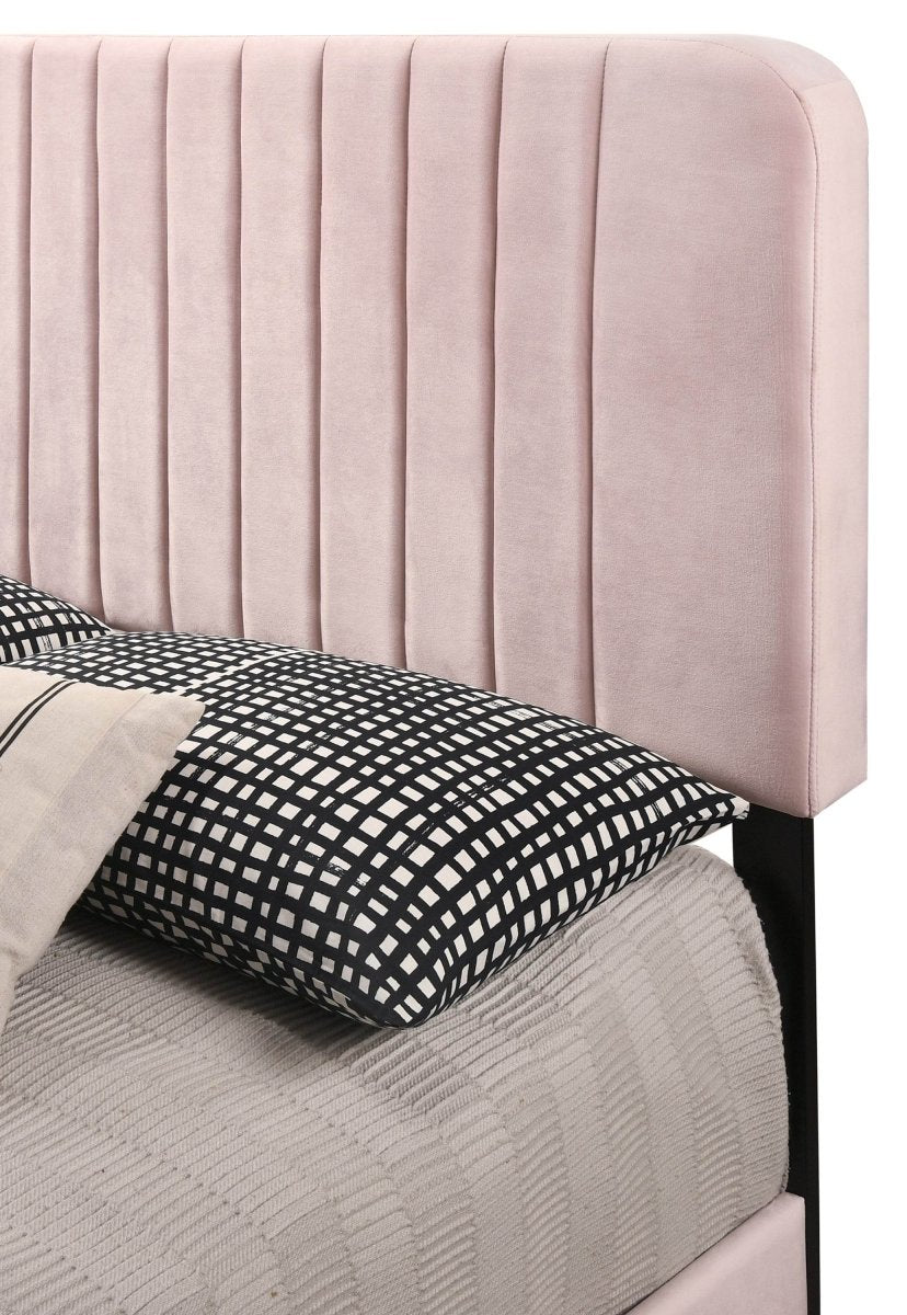 Full Velvet Foam Bed Frame With Modern Pink Finish - Restanew - Omega Lifestyles