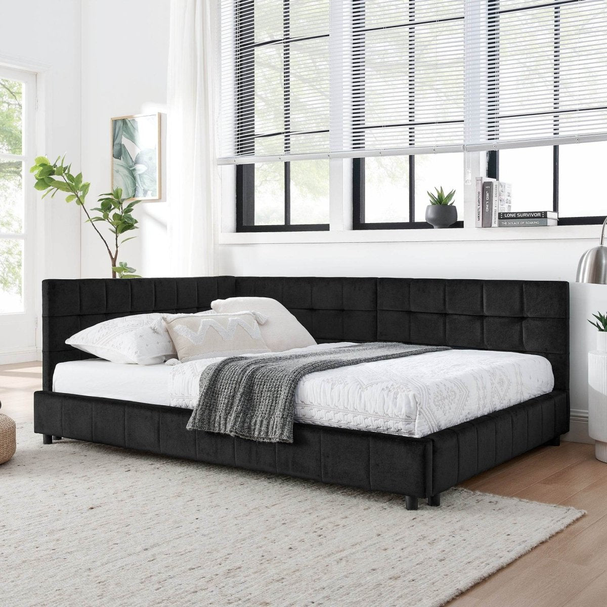 Full Velvet Upholstered Mid - Century Daybed Frame - Restanew - Omega Lifestyles
