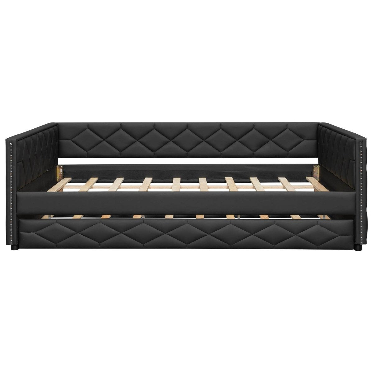 Full XL Upholstered Daybed With Trundle And LED Lighting - Restanew - Omega Lifestyles