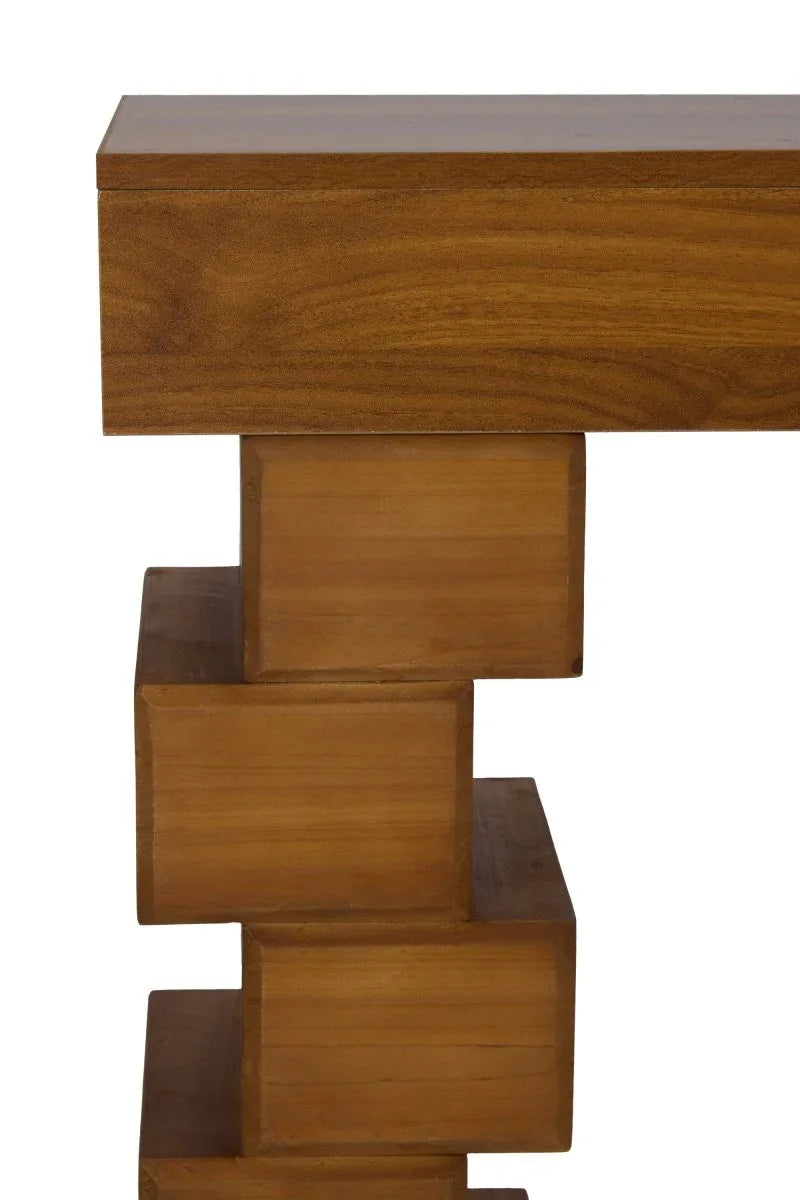 Geometric Block Stacked Wood Rectangular Console Table - Omega Lifestyles