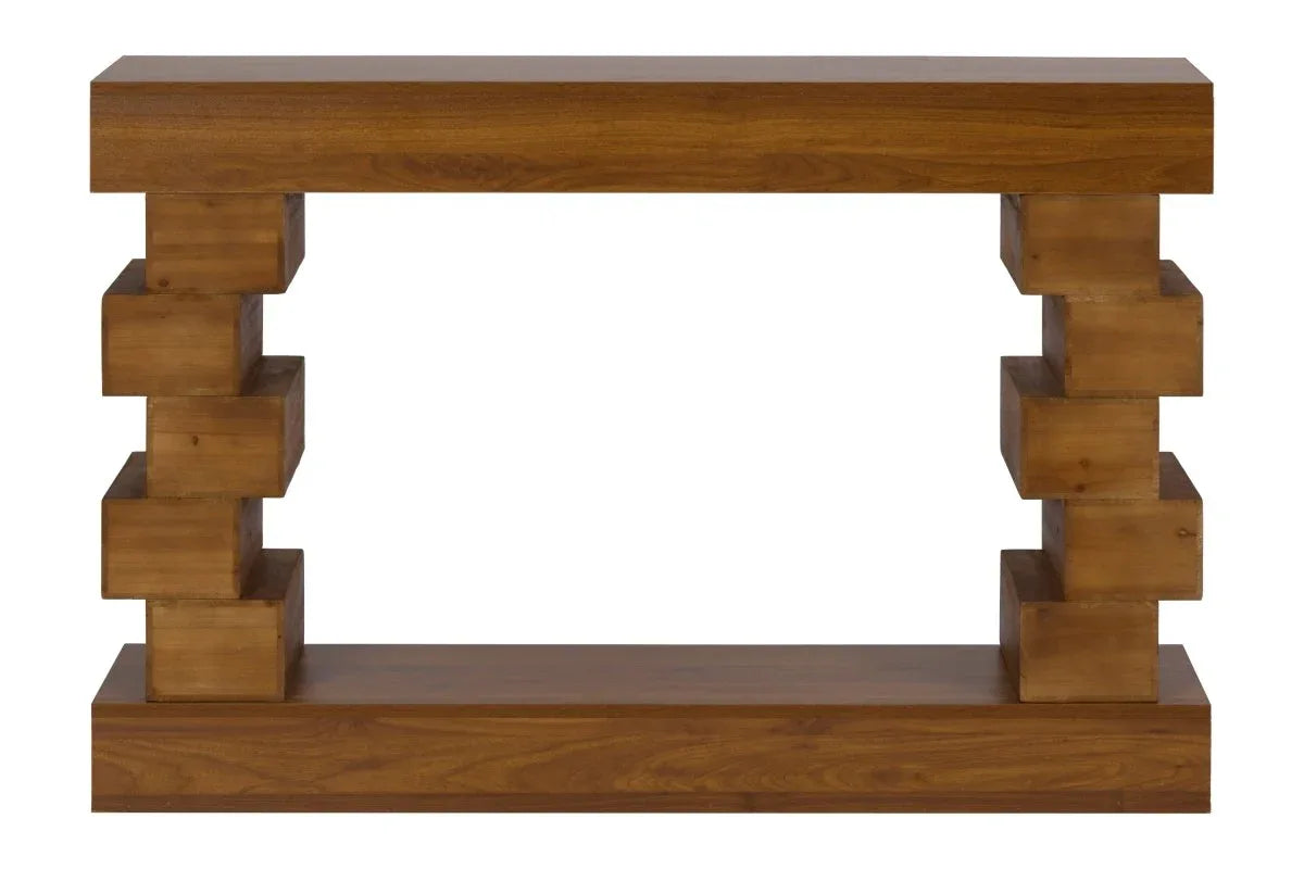 Geometric Block Stacked Wood Rectangular Console Table - Omega Lifestyles