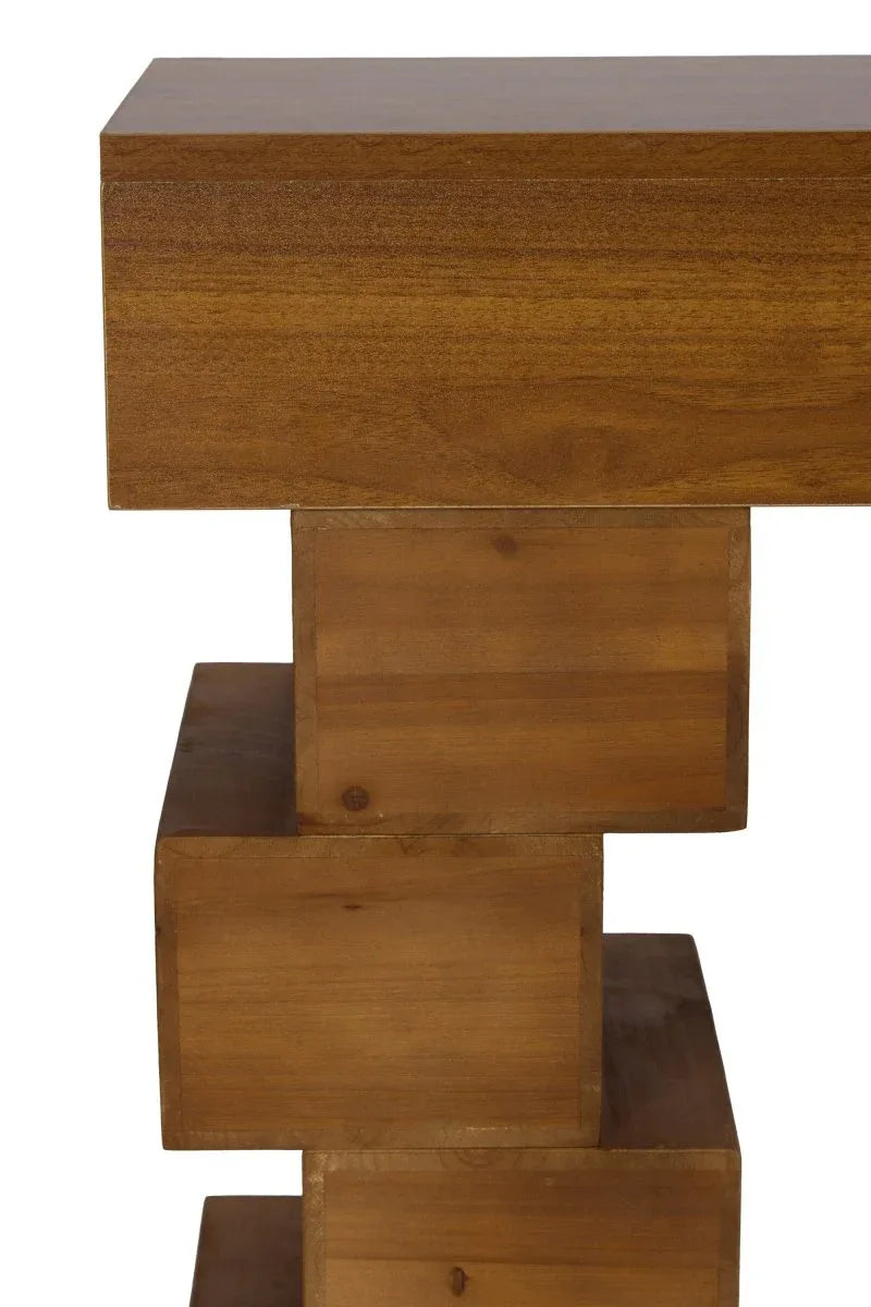 Geometric Block Stacked Wood Rectangular Console Table - Omega Lifestyles