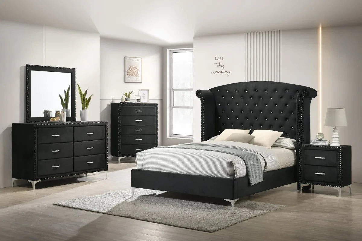 Glam Velvet Upholstered Six-Drawer Tufted Dresser - Omega Lifestyles