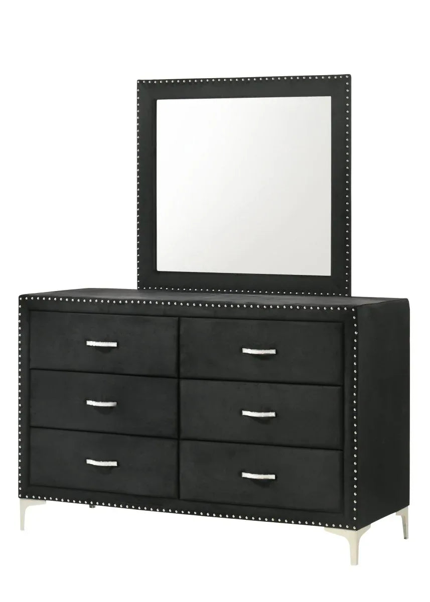 Glam Velvet Upholstered Six-Drawer Tufted Dresser - Omega Lifestyles