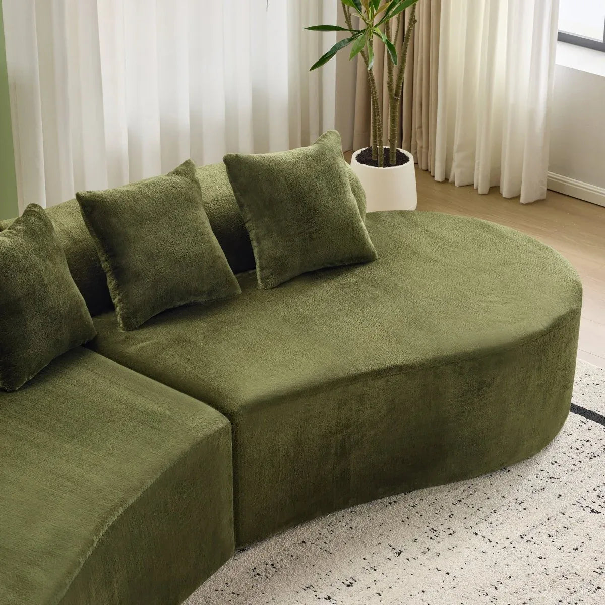 Green Modular Velvet Curved 4-Seat Sofa - Omega Lifestyles