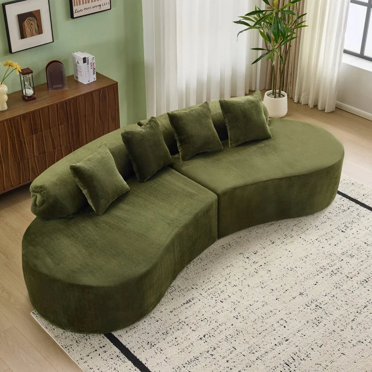 Green Modular Velvet Curved 4-Seat Sofa - Omega Lifestyles