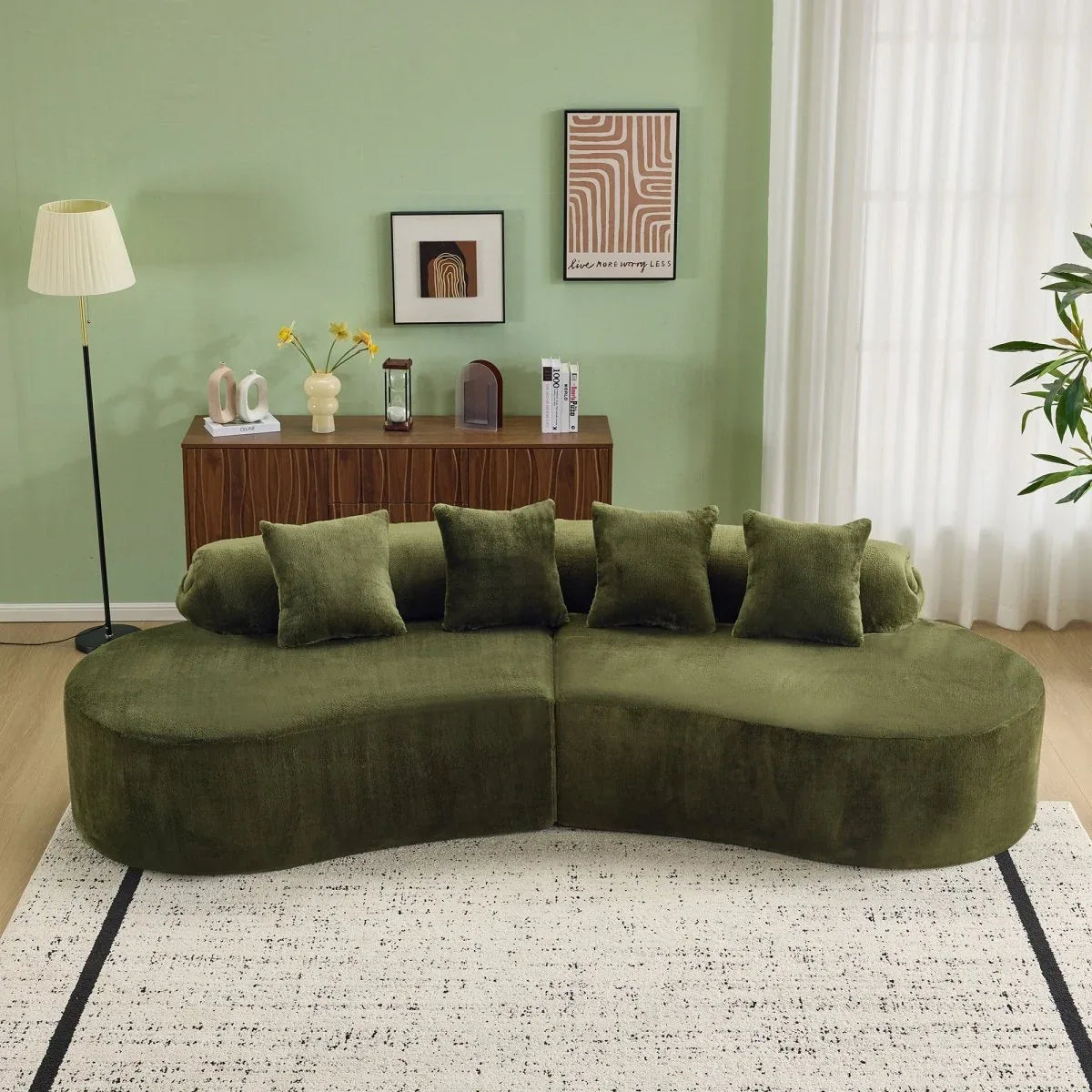 Green Modular Velvet Curved 4-Seat Sofa - Omega Lifestyles