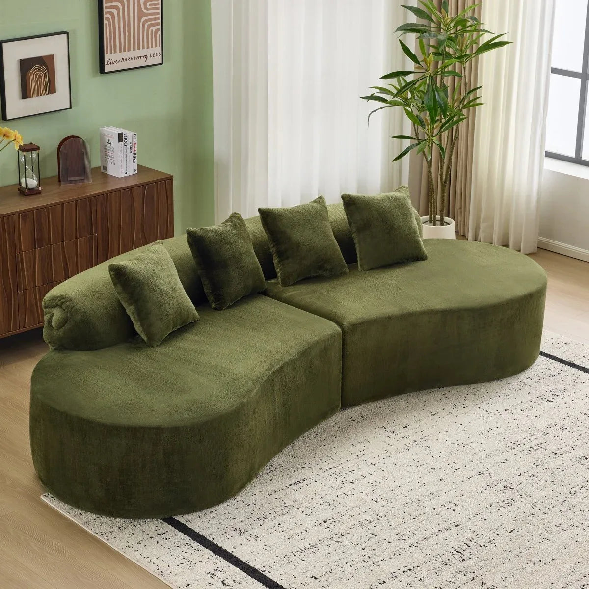 Green Modular Velvet Curved 4-Seat Sofa - Omega Lifestyles