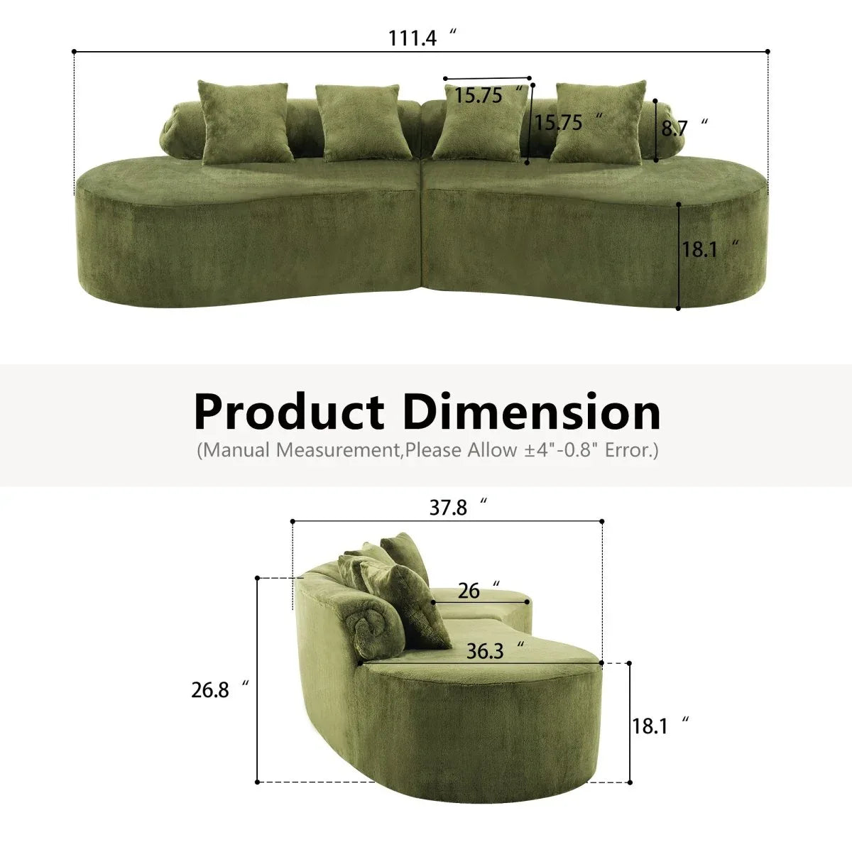 Green Modular Velvet Curved 4-Seat Sofa - Omega Lifestyles