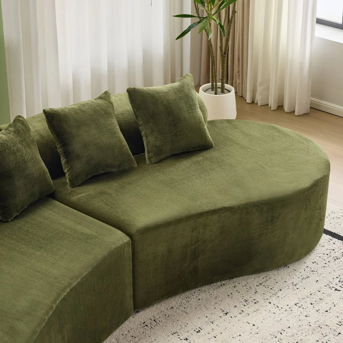 Green Modular Velvet Curved 4-Seat Sofa - Omega Lifestyles