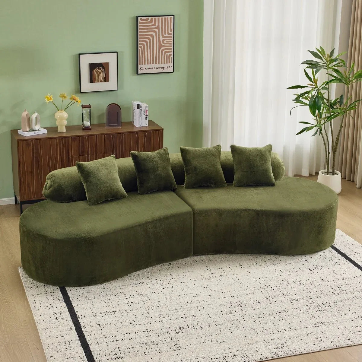 Green Modular Velvet Curved 4-Seat Sofa - Omega Lifestyles