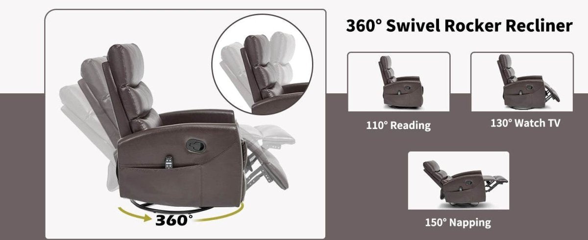 Heat Massage Medium - Firm Faux Leather Swivel Recliner Chair - Restanew - Omega Lifestyles