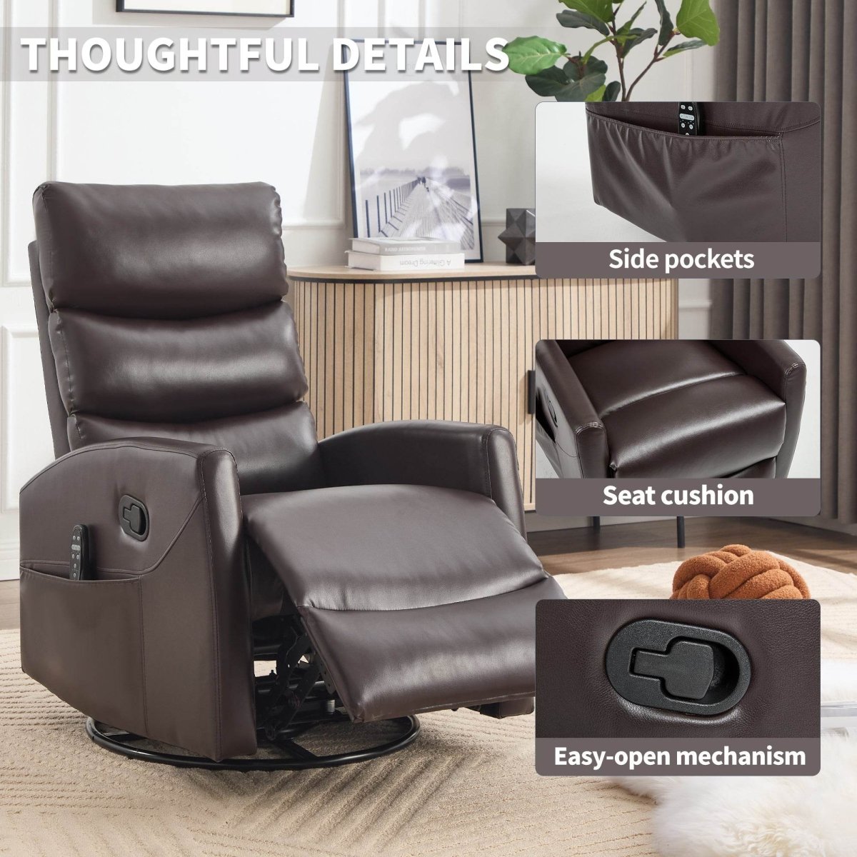 Heat Massage Medium - Firm Faux Leather Swivel Recliner Chair - Restanew - Omega Lifestyles