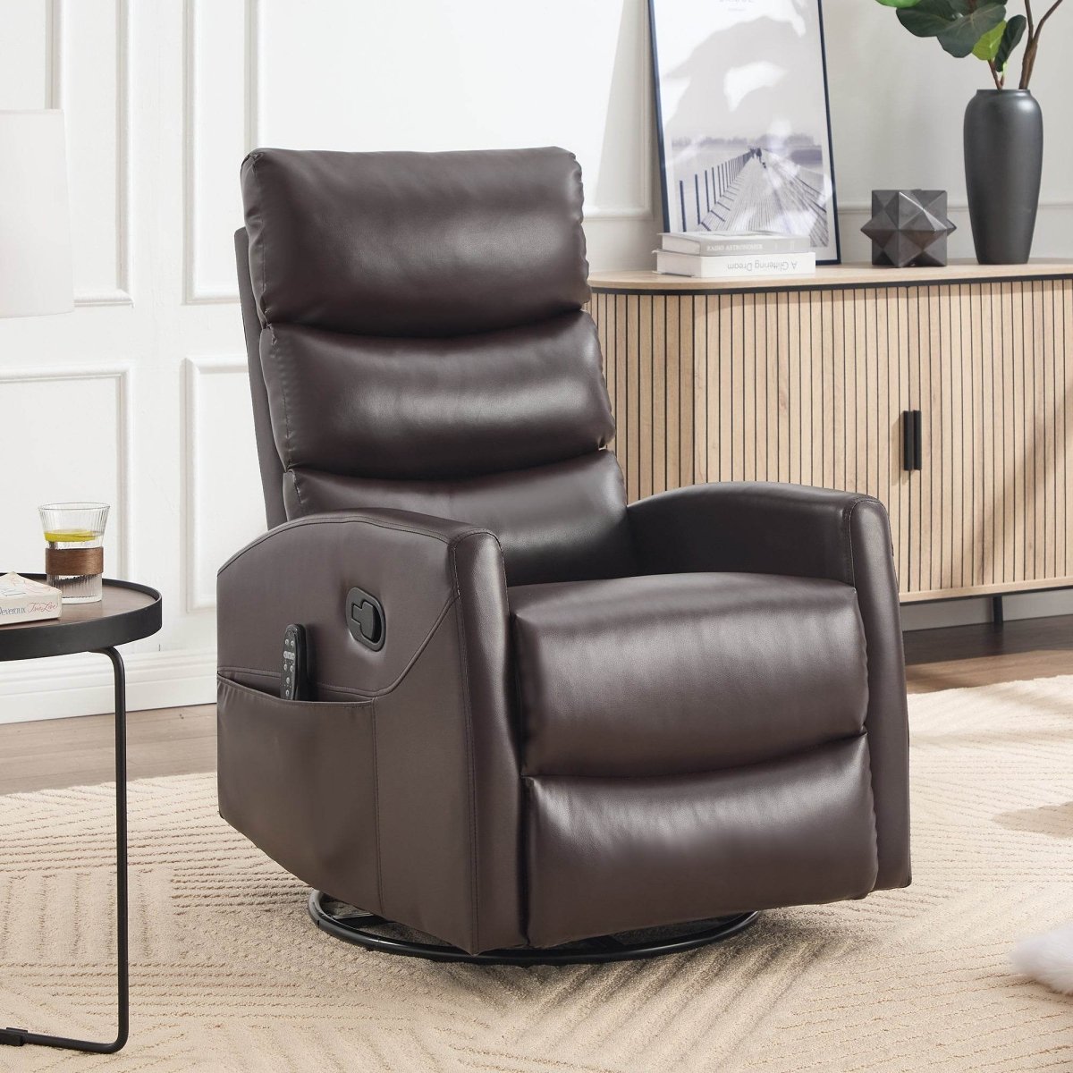 Heat Massage Medium - Firm Faux Leather Swivel Recliner Chair - Restanew - Omega Lifestyles