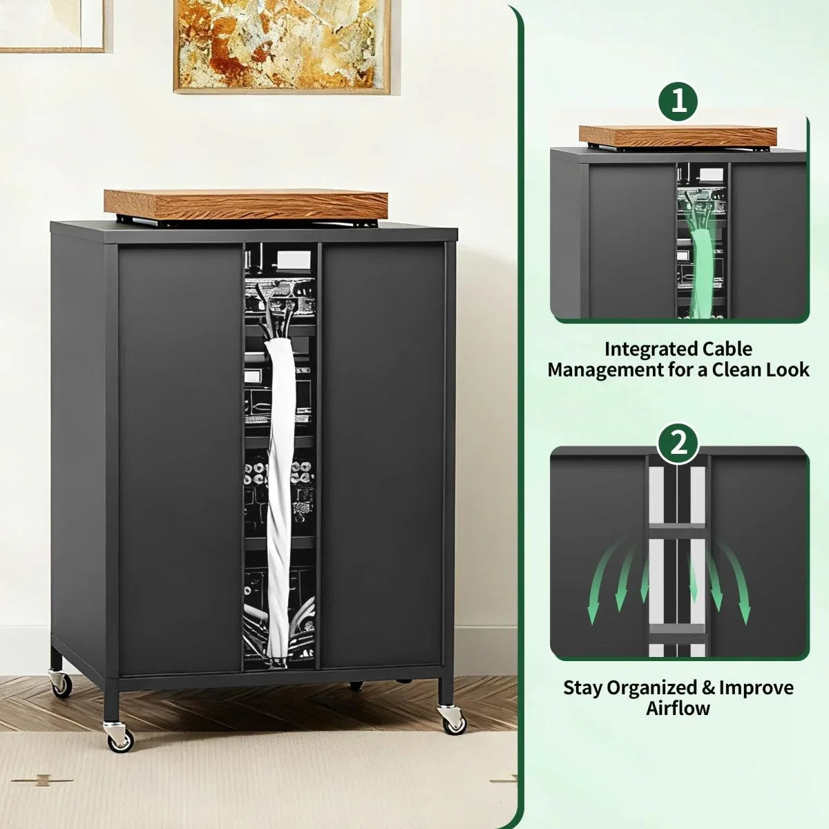 Heavy-Duty Metal AV Media Storage Cabinet With Wheels - Omega Lifestyles