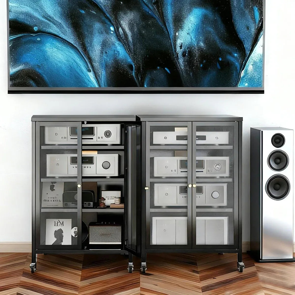 Heavy-Duty Metal AV Media Storage Cabinet With Wheels - Omega Lifestyles