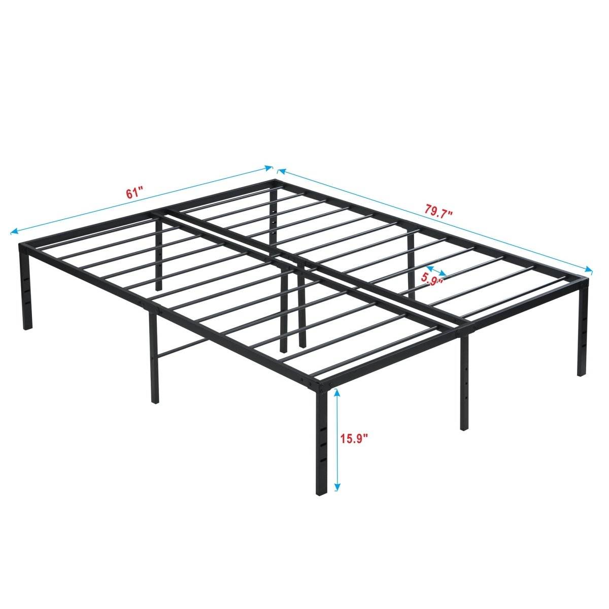 Heavy Duty Queen Metal Bed Frame With Reinforced Slats - Sleep Galleria