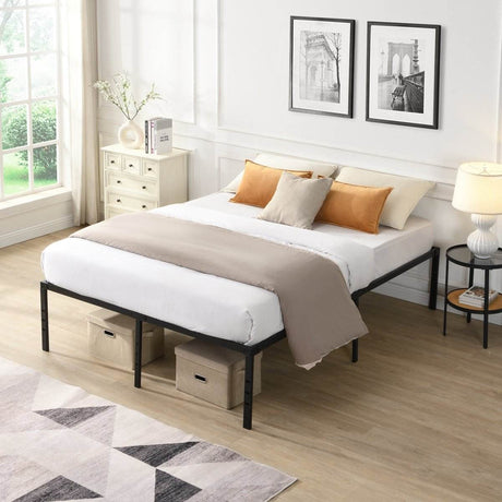 Heavy Duty Queen Metal Bed Frame With Reinforced Slats - Sleep Galleria