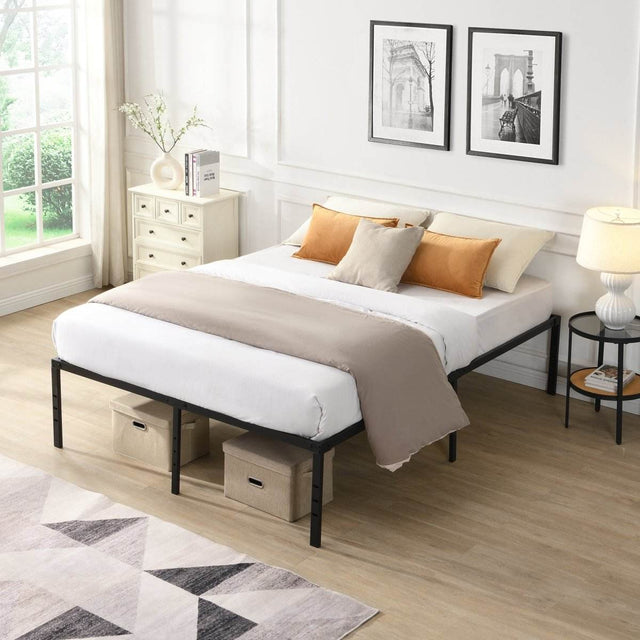 Heavy Duty Queen Metal Bed Frame With Reinforced Slats - Sleep Galleria