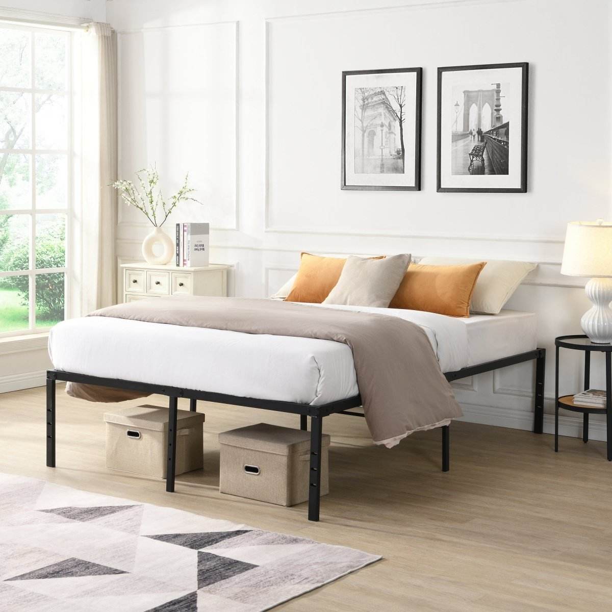 Heavy Duty Queen Metal Bed Frame With Reinforced Slats - Sleep Galleria