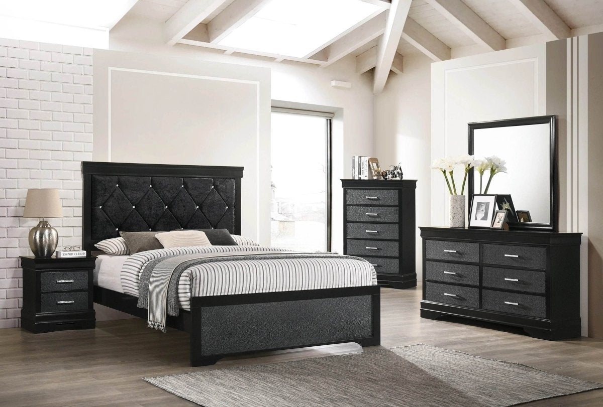 King Black Solid Wood Upholstered Panel Bed Frame - Restanew - Omega Lifestyles