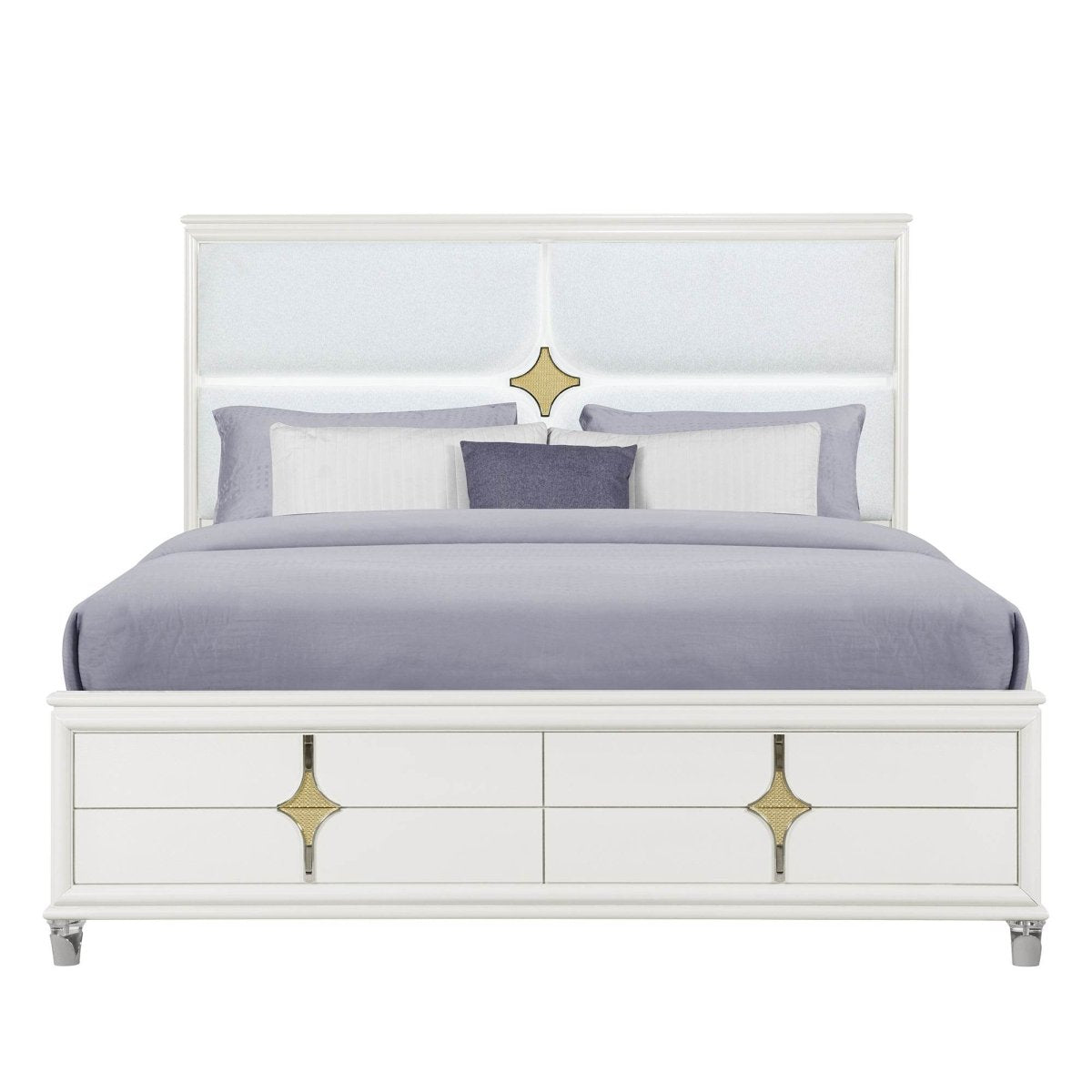 King Contemporary Solid Wood Panel Bed Frame With LED Lights - Restanew - Omega Lifestyles