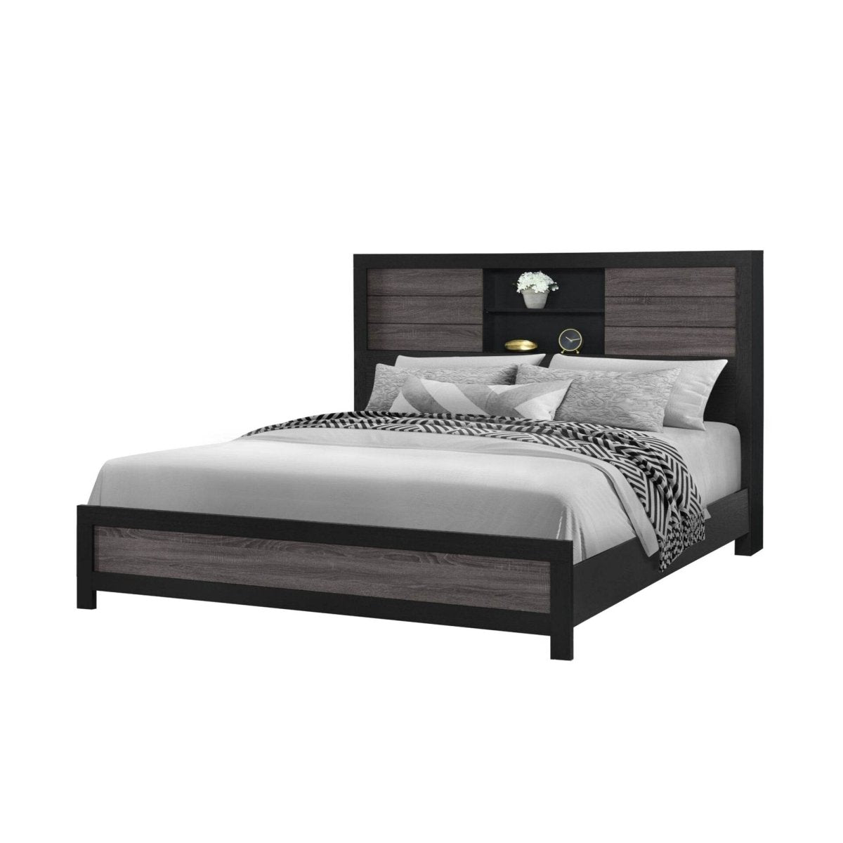 King Urban Farmhouse Solid Wood Bookcase Bed Frame - Restanew - Omega Lifestyles