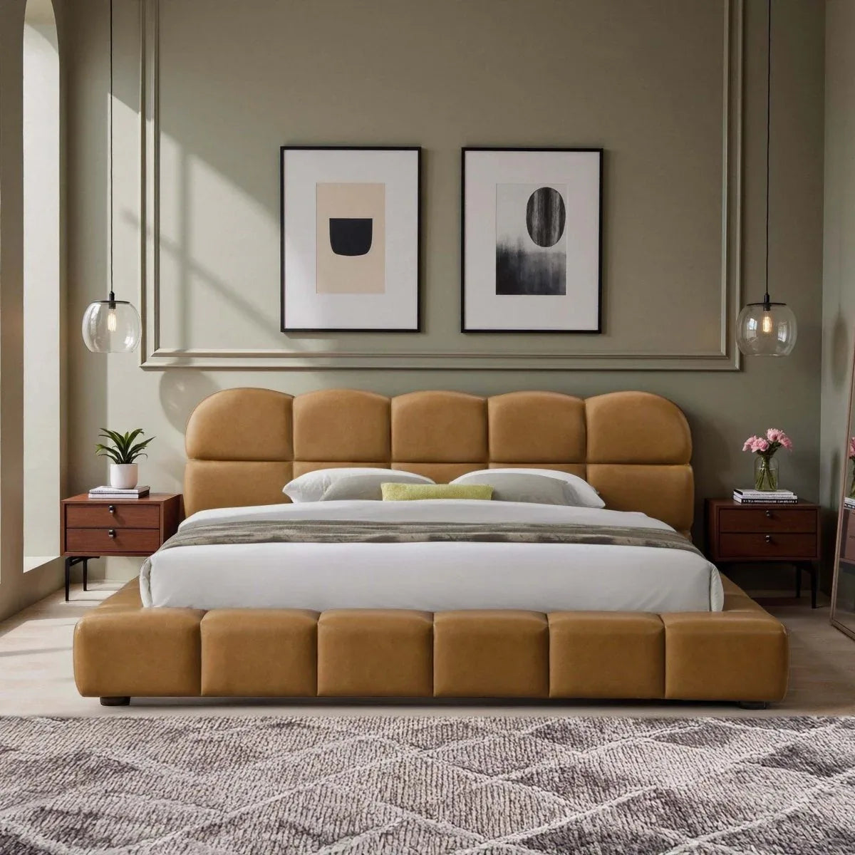 King Vegan Leather Biscuit-Tufted Platform Bed - Omega Lifestyles