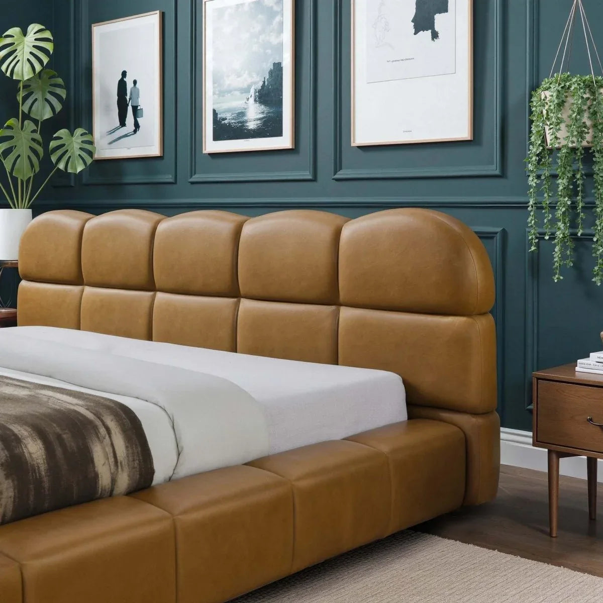 King Vegan Leather Biscuit-Tufted Platform Bed - Omega Lifestyles