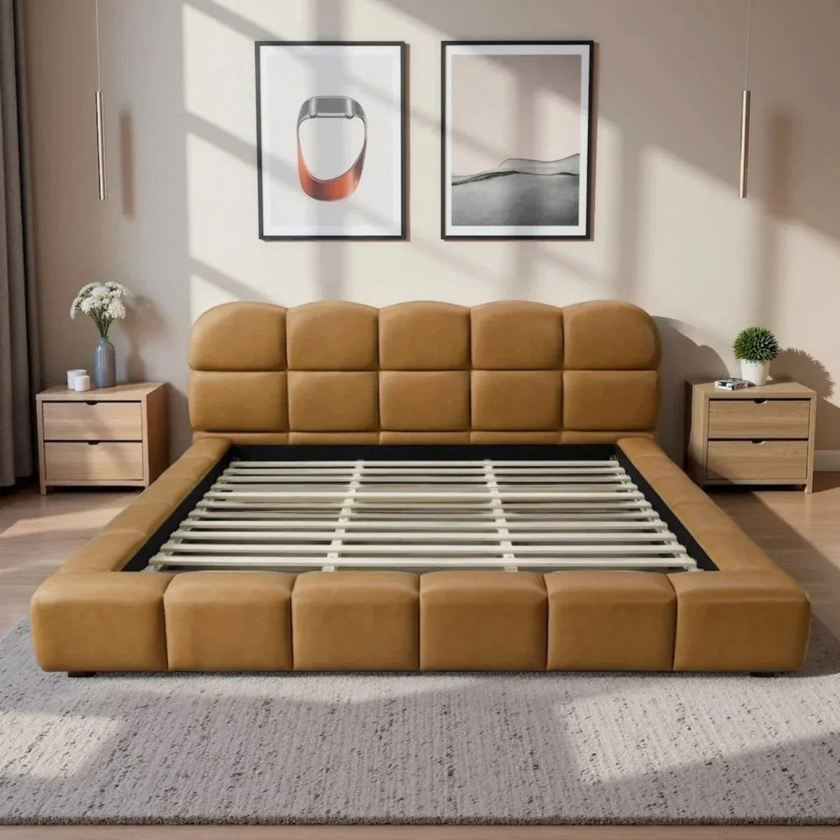 King Vegan Leather Biscuit-Tufted Platform Bed - Omega Lifestyles
