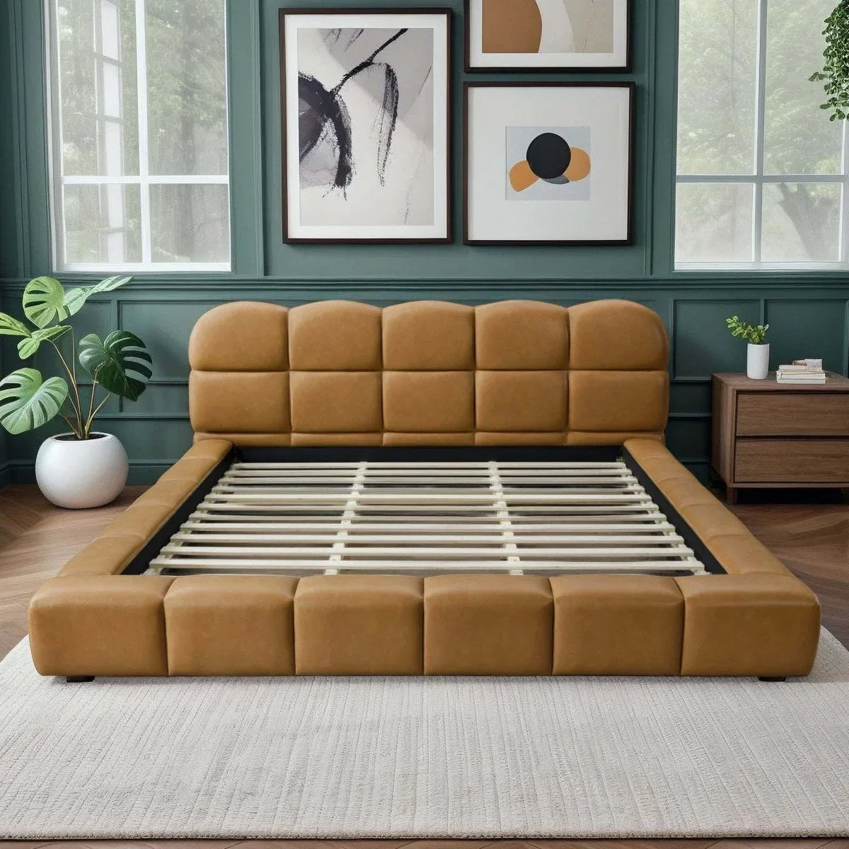 King Vegan Leather Biscuit-Tufted Platform Bed - Omega Lifestyles