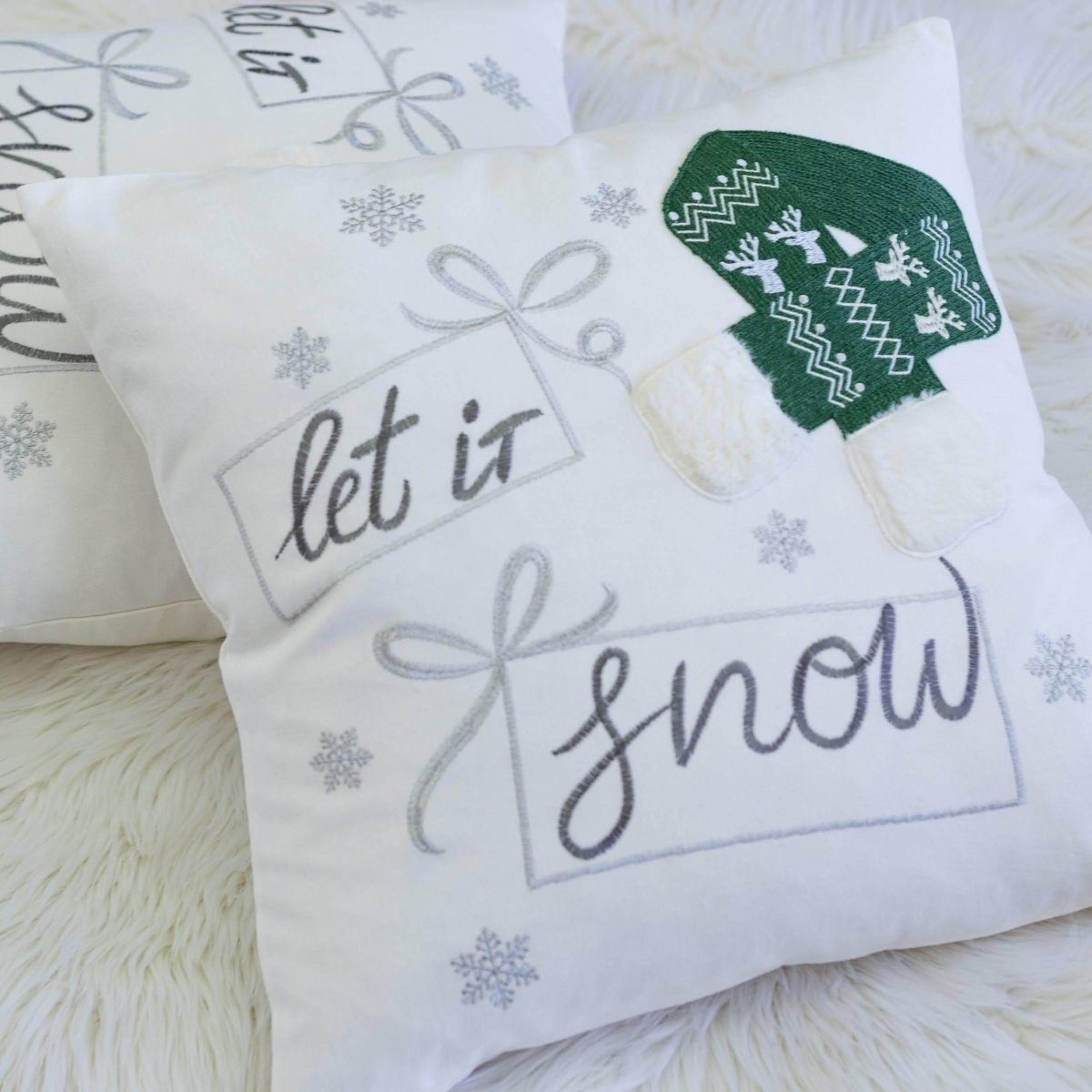 Let It Snow Embroidered 20x20 Inch Cotton Throw Pillow - Restanew - Omega Lifestyles