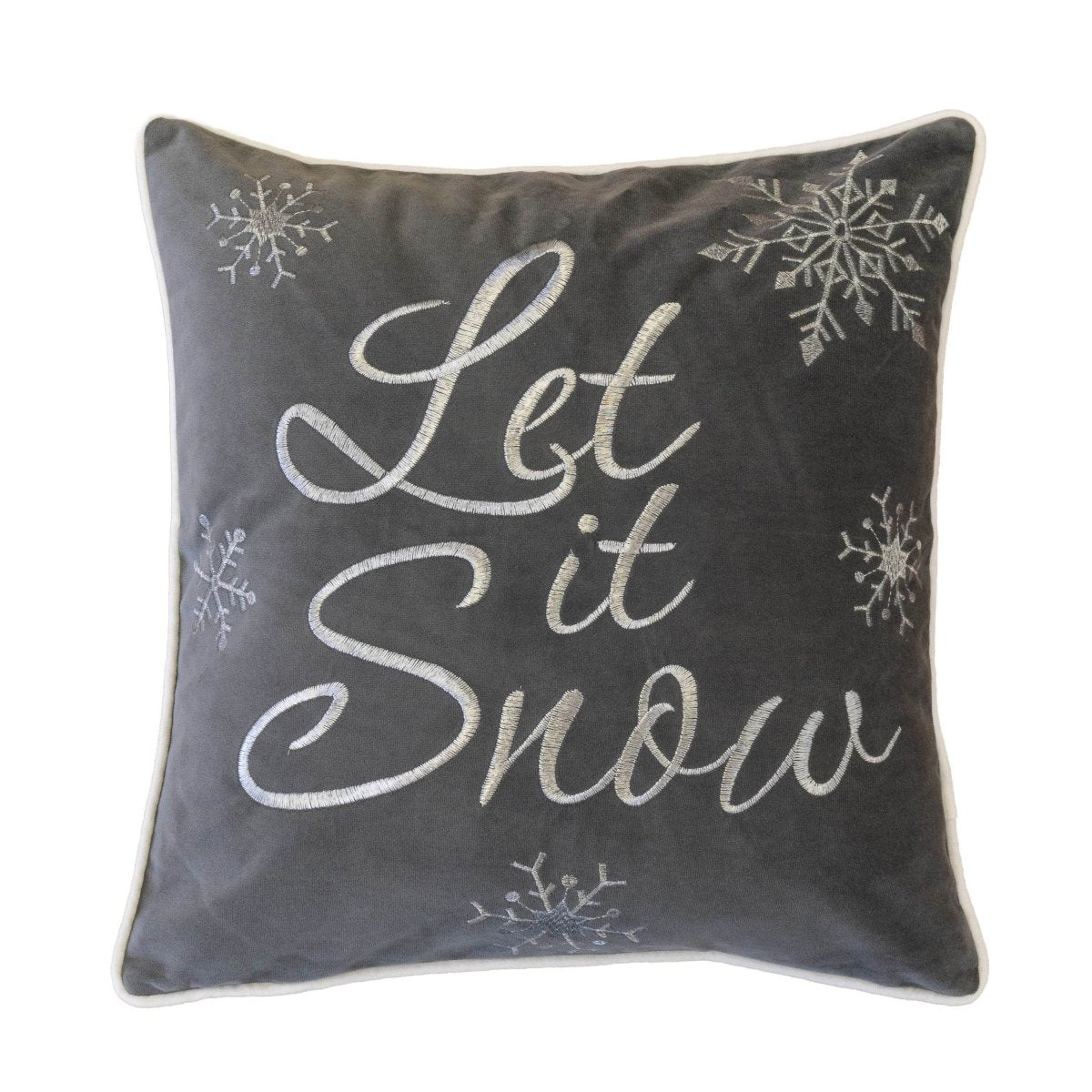 Let It Snow Embroidered 20x20 - Inch Cotton Throw Pillow - Restanew - Omega Lifestyles