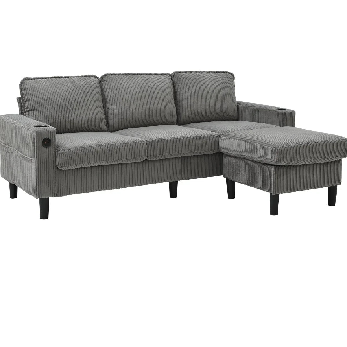 Light Grey Upholstered 3-Seat Sofa With Storage Ottoman - Omega Lifestyles