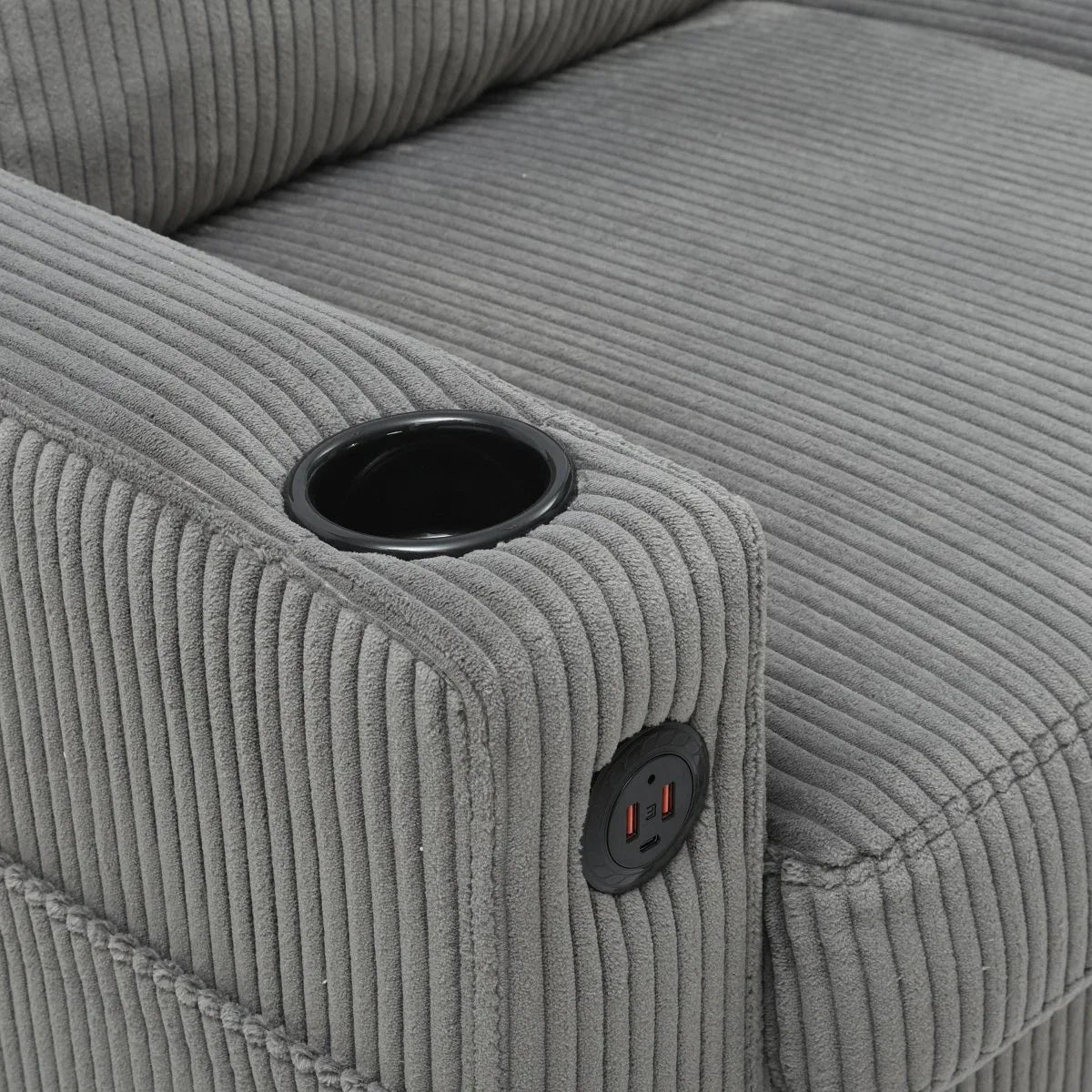 Light Grey Upholstered 3-Seat Sofa With Storage Ottoman - Omega Lifestyles