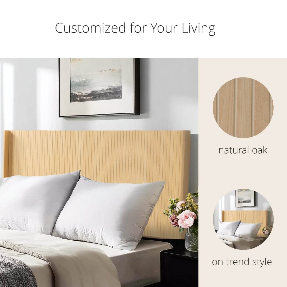 Light Natural Solid Wood Queen Wingback Fluted Panel Headboard - Restanew - Omega Lifestyles