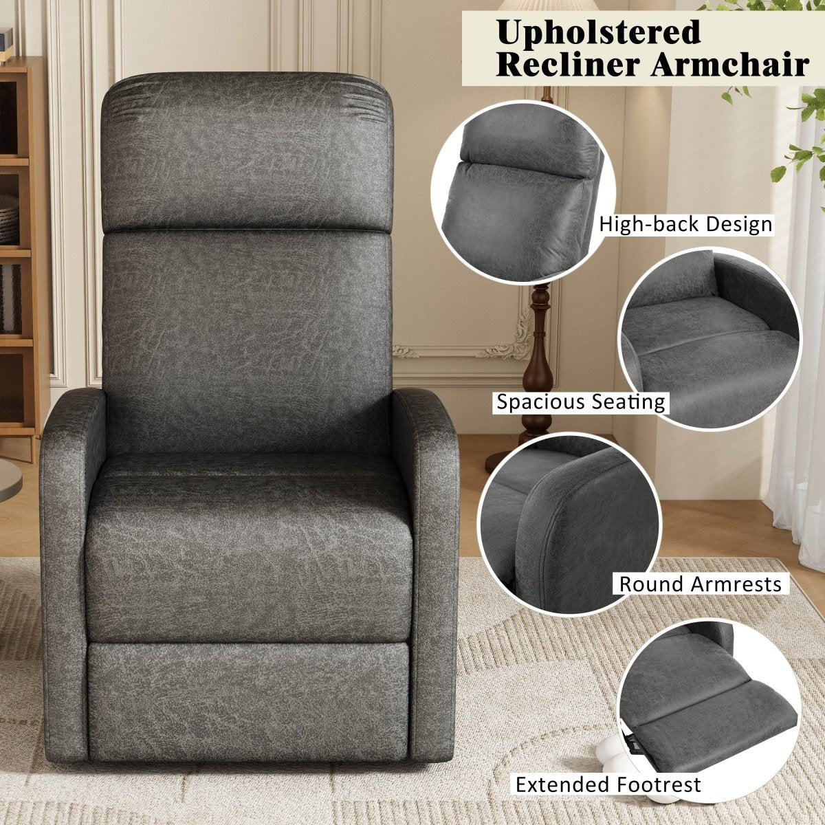 Manual Recliner Chair Microfiber Upholstered Adjustable Backrest - Restanew - Omega Lifestyles