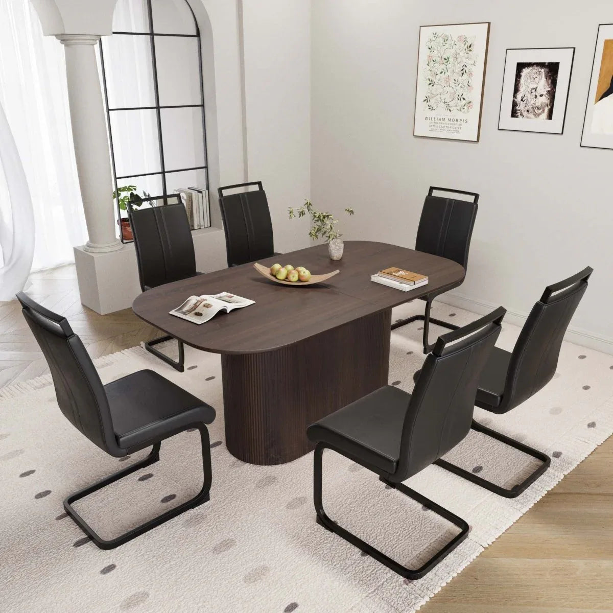 Medieval Modern MDF Dining Table With PU Armless Chairs Set - Omega Lifestyles