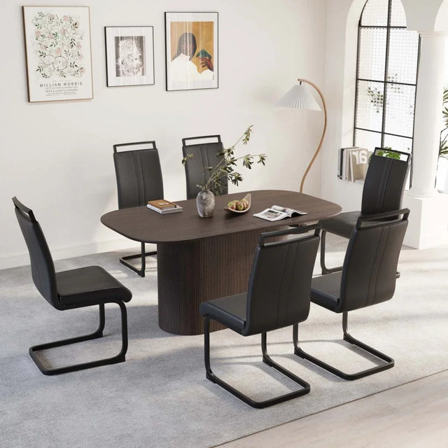 Medieval Modern MDF Dining Table With PU Armless Chairs Set - Omega Lifestyles