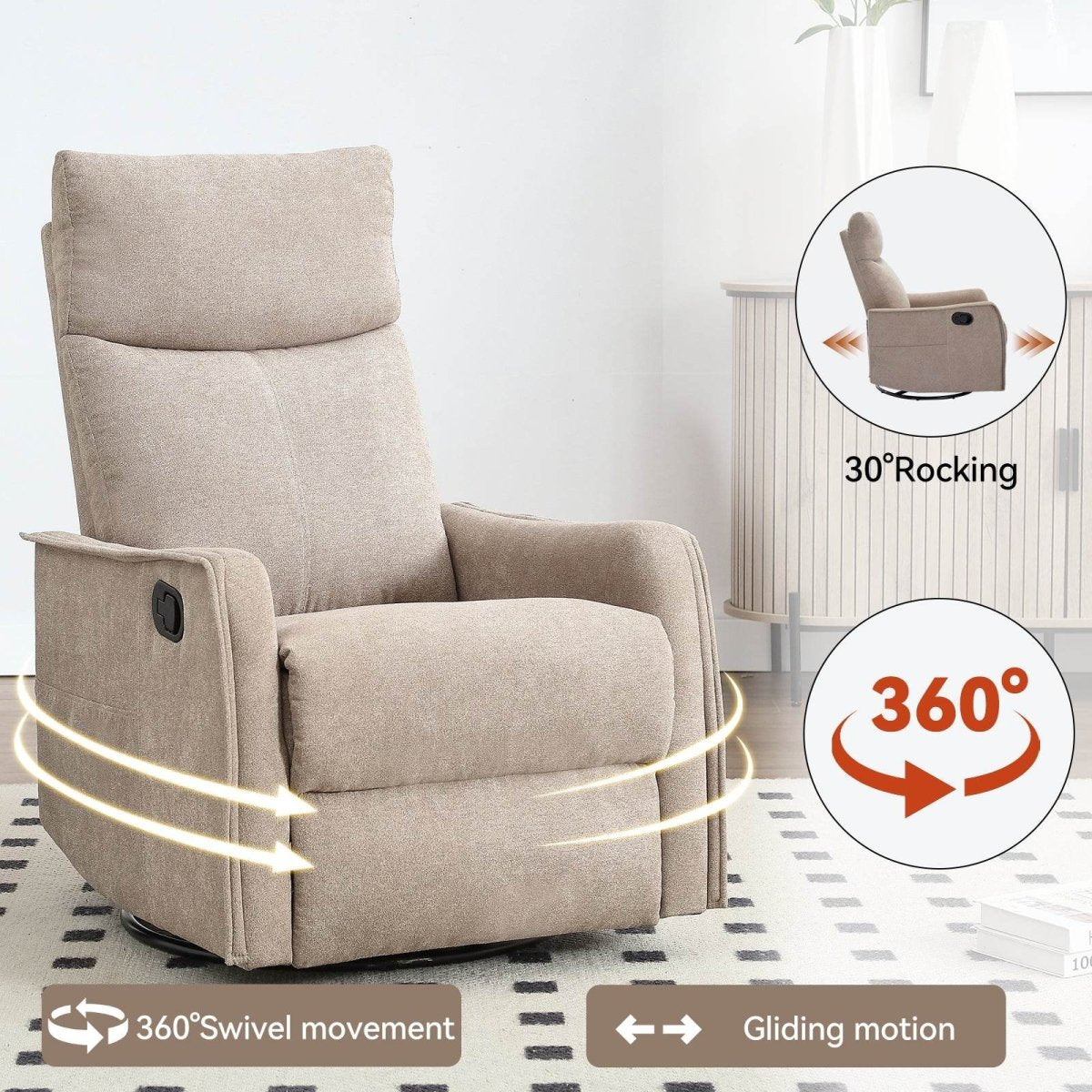 Medium - Firm Heat Massage Recliner Chair With Swivel and Rocker - Restanew - Omega Lifestyles
