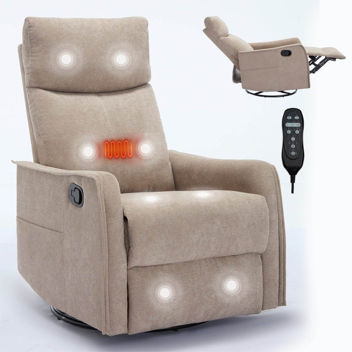 Medium - Firm Heat Massage Recliner Chair With Swivel and Rocker - Restanew - Omega Lifestyles