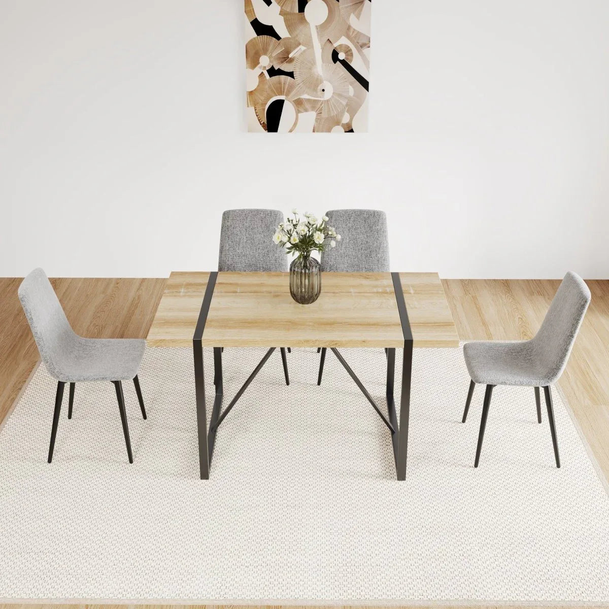 Mid-Century Modern 55-Inch MDF Dining Table Set of 4 Chairs - Omega Lifestyles