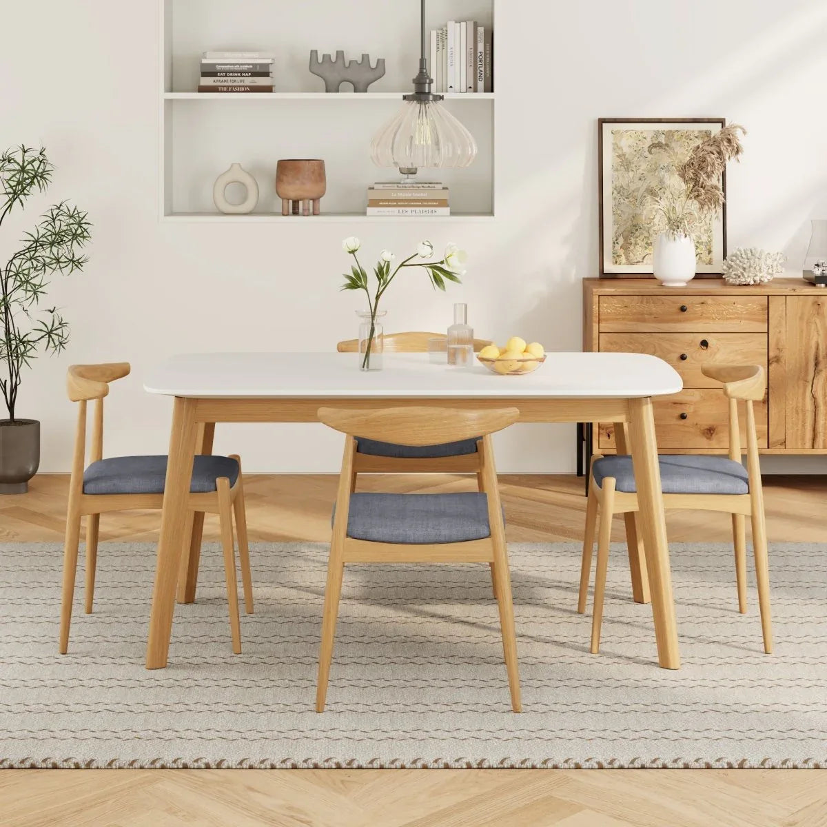 Mid-Century Modern Solid Rubberwood Dining Set - Omega Lifestyles
