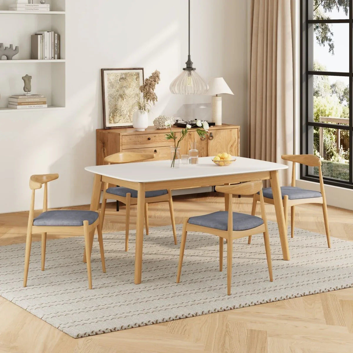 Mid-Century Modern Solid Rubberwood Dining Set - Omega Lifestyles