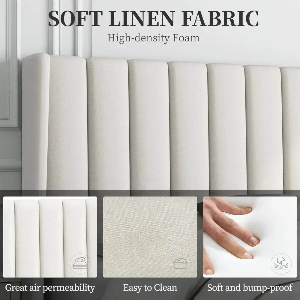 Minimalist Modern Linen Upholstered Bed Frame With Storage - Omega Lifestyles