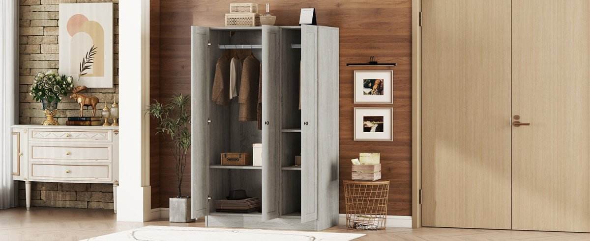 Modern 3-Door Gray MDF Shutter Wardrobe - Sleep Galleria